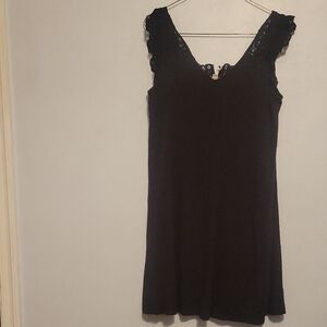 LOFT Black Lace-Trimmed Mini Dress